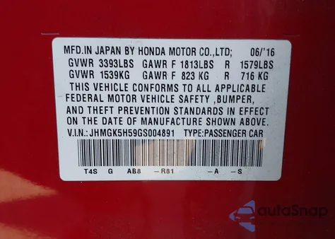 2016 Honda Fit Lx из США, поврежденный, VIN JHMGK5H59GS004891